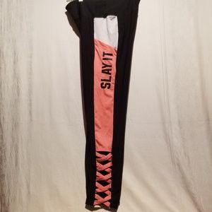 'SLAY IT' Pink and black leggings